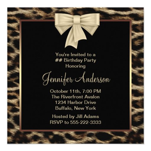 Elegant Leopard Womans Birthday Party Invite