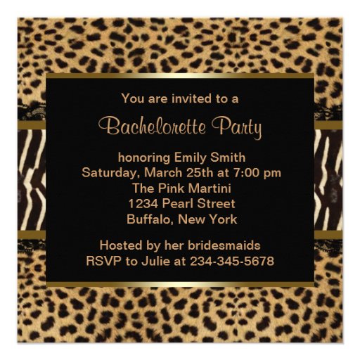 Elegant Leopard Zebra Bachelorette Party Custom Invite