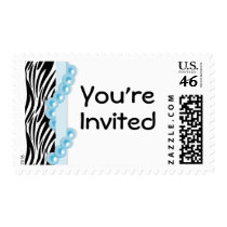 Elegant Light Blue Pearls And Matching Ribbon Stamp