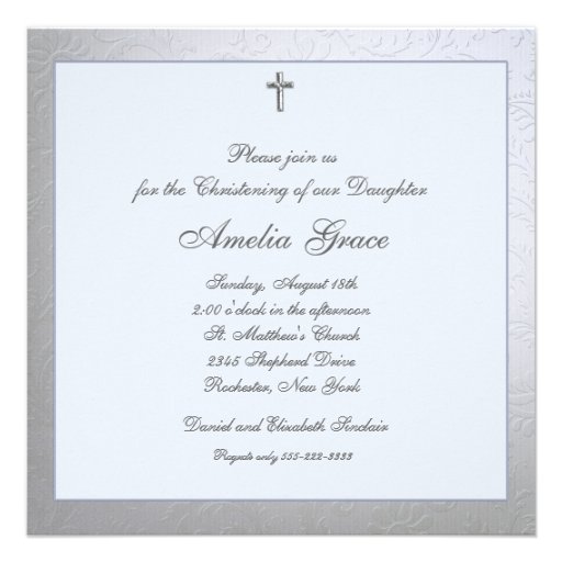 Elegant Light Blue Photo Christening Baptism Personalized Announcement