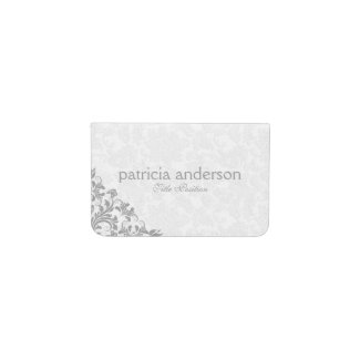 Elegant Light Gray Lace And White Damask Business Card Holder