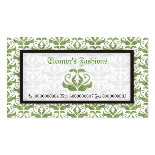 Elegant light green damask fashion business cards