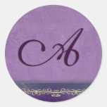 Elegant lilac and purple monogram envelope seals round stickers