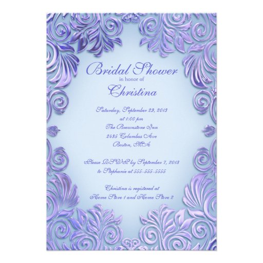 Elegant Lilac Blue Leaf Bridal Shower Invitations