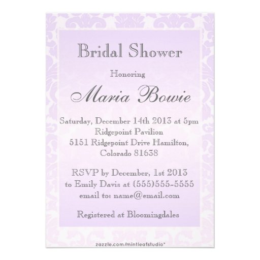 Elegant Lilac Damask Bridal Shower Invitation