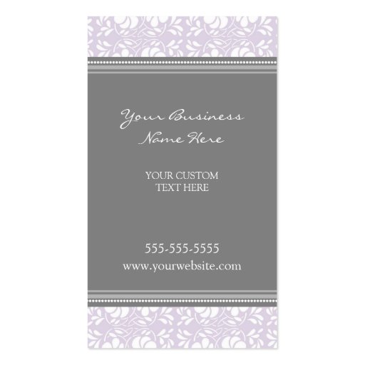 Elegant Lilac Gray Damask Business Cards (front side)
