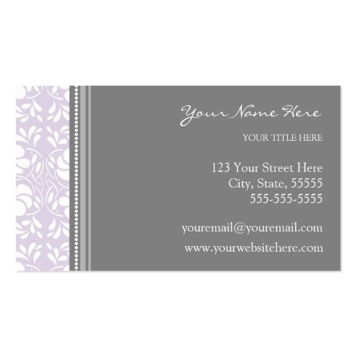 Elegant Lilac Gray Damask Business Cards (back side)