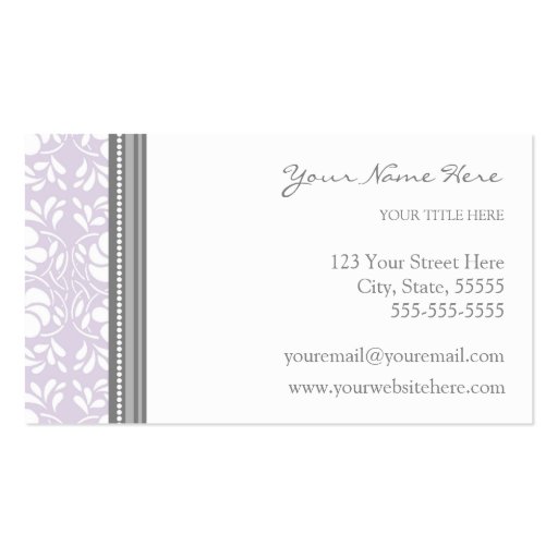 Elegant Lilac Gray Damask Business Cards (back side)