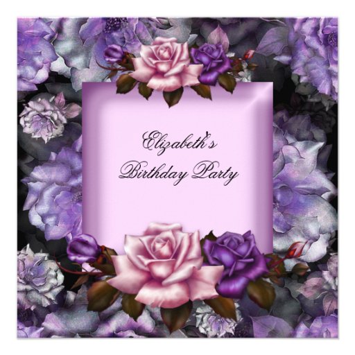 Elegant Lilac Pink Purple Flowers Birthday Party Custom Invitations