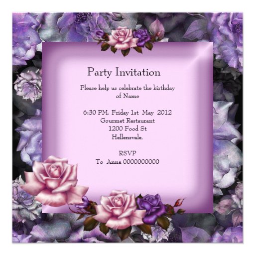 Elegant Lilac Pink Purple Flowers Birthday Party Custom Invitations