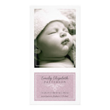 Elegant Lilac & White Baby Girl Birth Announcement Photo Greeting Card