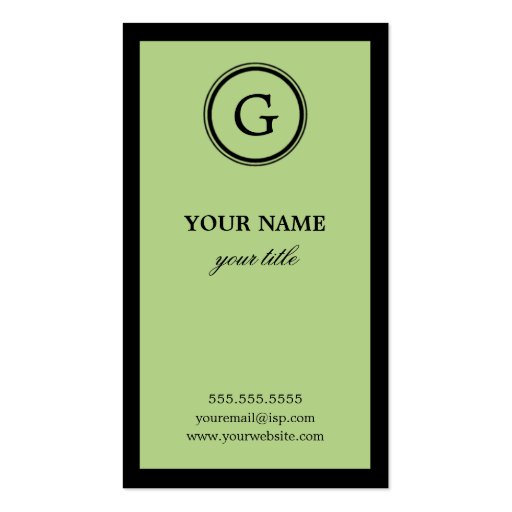 Elegant Lime and Black Monogram Business Card (front side)