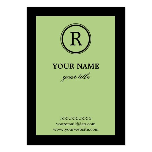 Elegant Lime & Black Monogram Profile Card Business Cards (front side)
