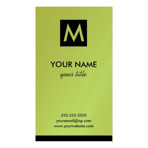 Elegant Lime Square Monogram Business Cards (front side)