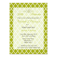Elegant lime yellow quatrefoil pattern graduation custom announcements