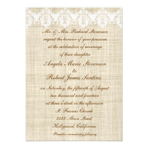Elegant Linen And Lace Wedding Invitations