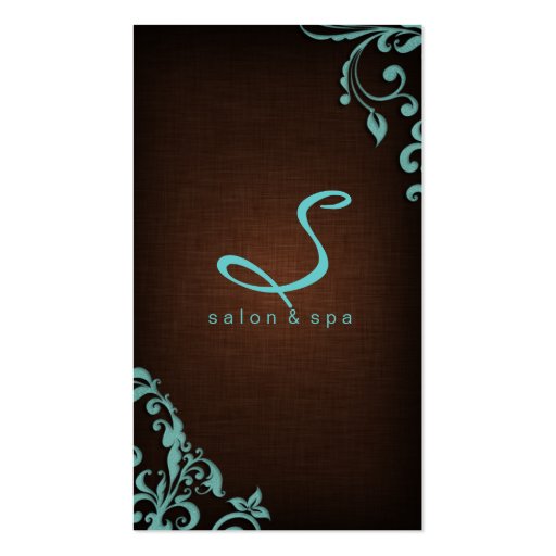 Elegant Linen Salon Spa Floral Brown Blue Business Card Templates