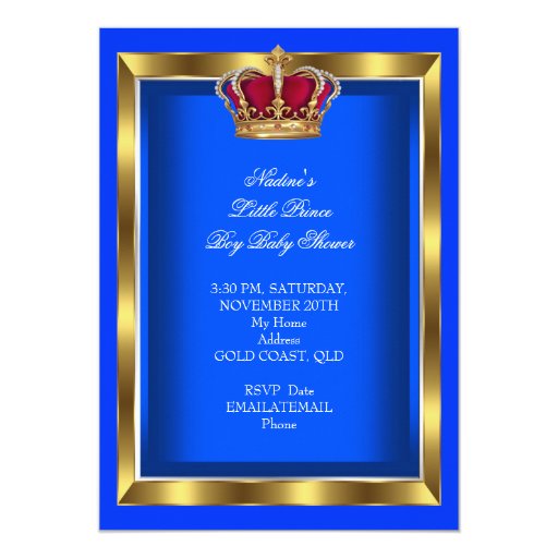 Elegant Little Prince Baby Shower Boy Blue Invites
