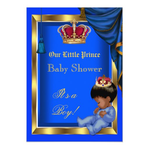 Elegant Little Prince Baby Shower Boy Blue Invites (front side)