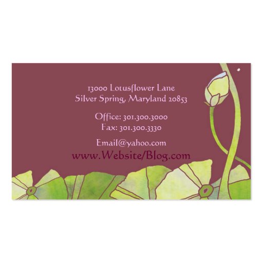 Elegant Lotus Flowers Business Cards (back side)