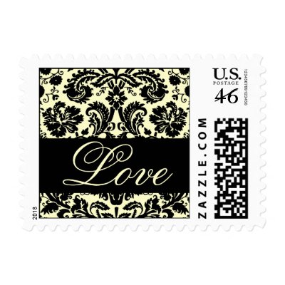 Elegant Love Black Cream Damask Postage