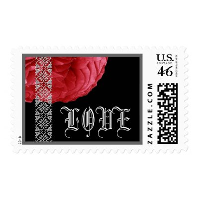 Elegant LOVE Wedding RED BLACK SILVER Rose Stamp stamp
