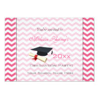 Elegant, lovely pink chevron graduation for girls custom invitation