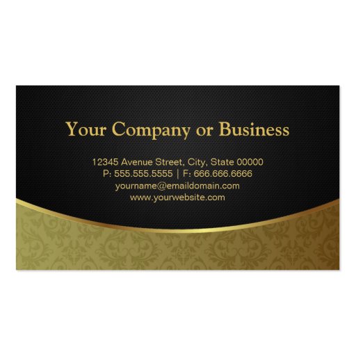 Elegant Luxury Black and Gold Damask Business Card (back side)