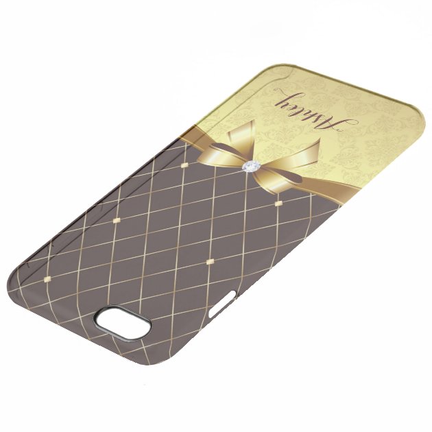 Elegant Luxury Brown Golden Ribbon Damask Diamond Uncommon Clearlyâ„¢ Deflector iPhone 6 Plus Case-3