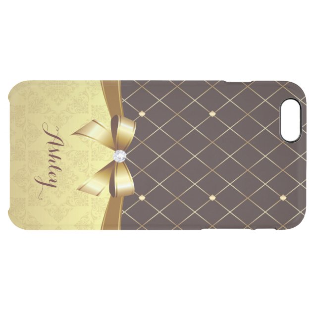 Elegant Luxury Brown Golden Ribbon Damask Diamond Uncommon Clearlyâ„¢ Deflector iPhone 6 Plus Case-5