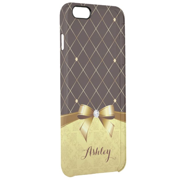 Elegant Luxury Brown Golden Ribbon Damask Diamond Uncommon Clearlyâ„¢ Deflector iPhone 6 Plus Case-2