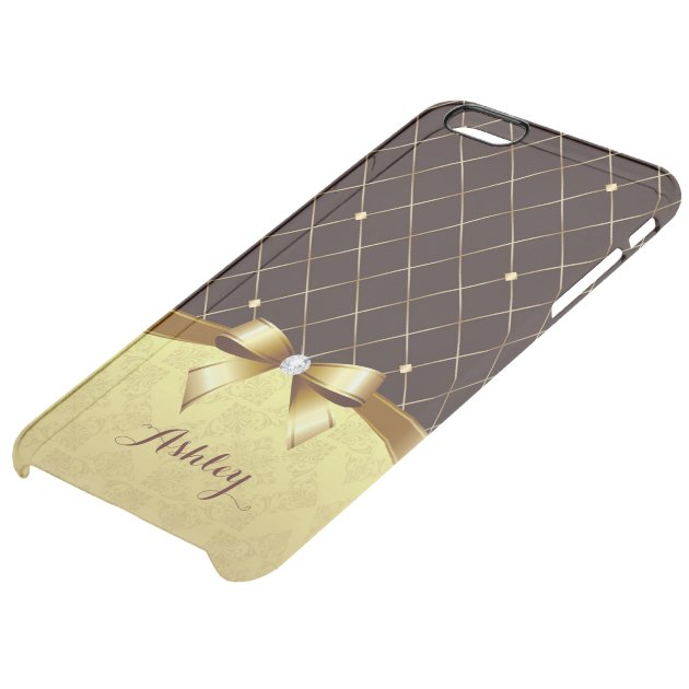 Elegant Luxury Brown Golden Ribbon Damask Diamond Uncommon Clearlyâ„¢ Deflector iPhone 6 Plus Case-4