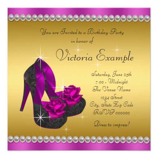 Elegant Magenta and Gold Birthday Party Custom Invites