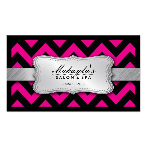 Elegant Magenta Pink and Black Chevron Pattern Business Card Template (front side)