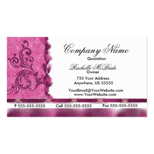 Elegant Magenta Pink  Embroidery Business Cards (front side)
