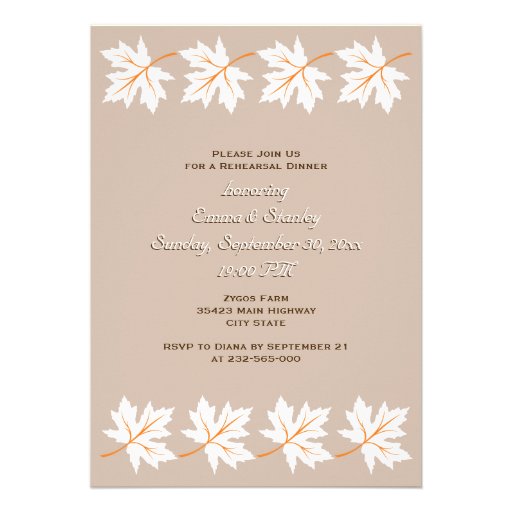 Elegant maple leaves fall wedding rehearsal dinner invitations (front side)