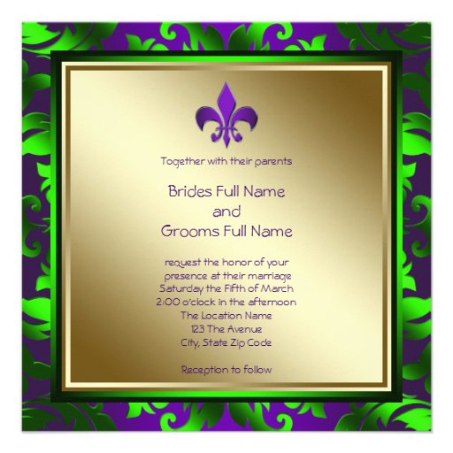 Elegant Mardi Gras Fleur de Lis Wedding Personalized Invite