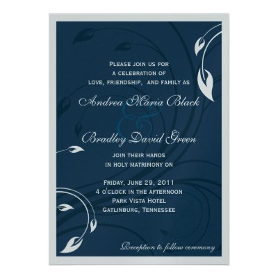Elegant Marine Blue & Silver Wedding Invitation