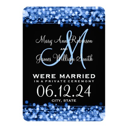 Elegant Marriage Elopement Sparkles Blue Personalized Invite