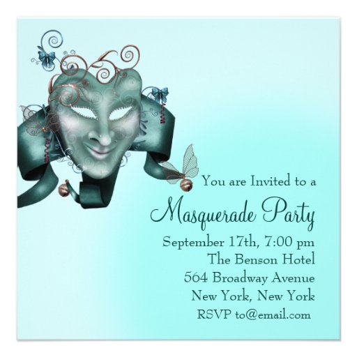 Elegant Mask Teal Blue Masquerade Party Personalized Invites