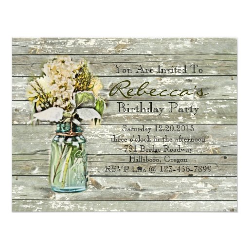 elegant mason jar floral vintage birthday party custom invite