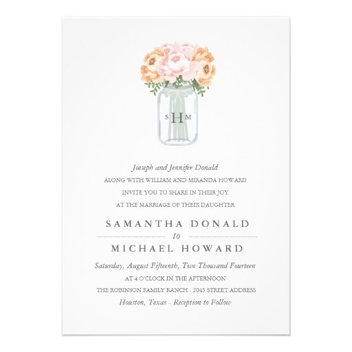 Elegant Mason Jar Wedding Invitations (front side)