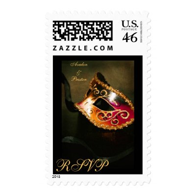 Elegant Masqurade Mask Gold RSVP Postage