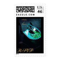 Elegant Masqurade Mask Teal RSVP Postage