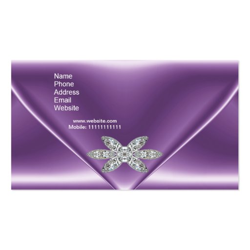 Elegant Mauve Purple Silver Diamond Jewel Business Card Template (back side)