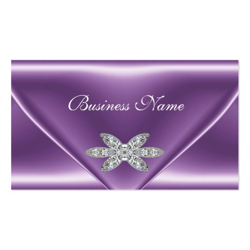 Elegant Mauve Purple Silver Diamond Jewel Business Card Template (front side)