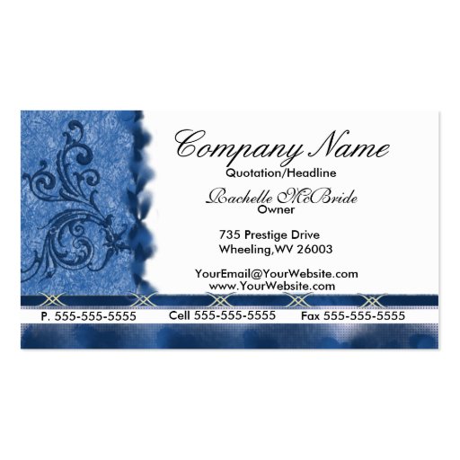 Elegant Med Blue Embroidery Business Cards (front side)
