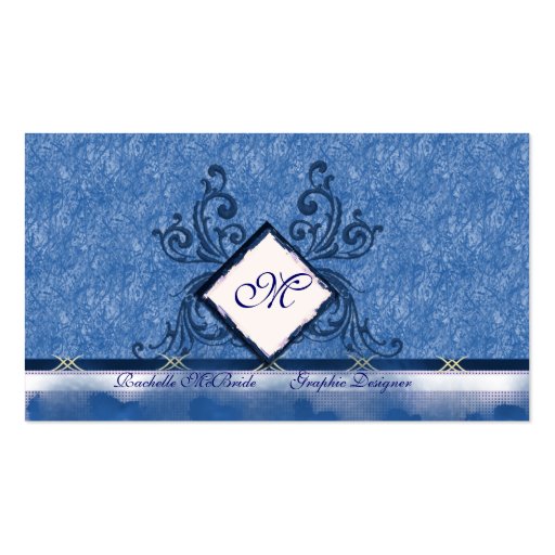 Elegant Med Blue Embroidery Business Cards (back side)