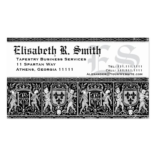 Elegant Medieval Embroidery Romantic Pattern Business Card (front side)