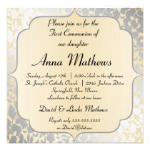 Elegant Metallic Beige First Communion Invitation